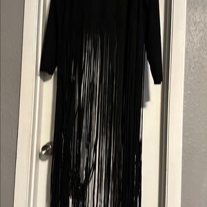 VOCAL suede fringe DUSTER JACKET Woodstock Boho western rodeo cowgirl SM-3X BLK